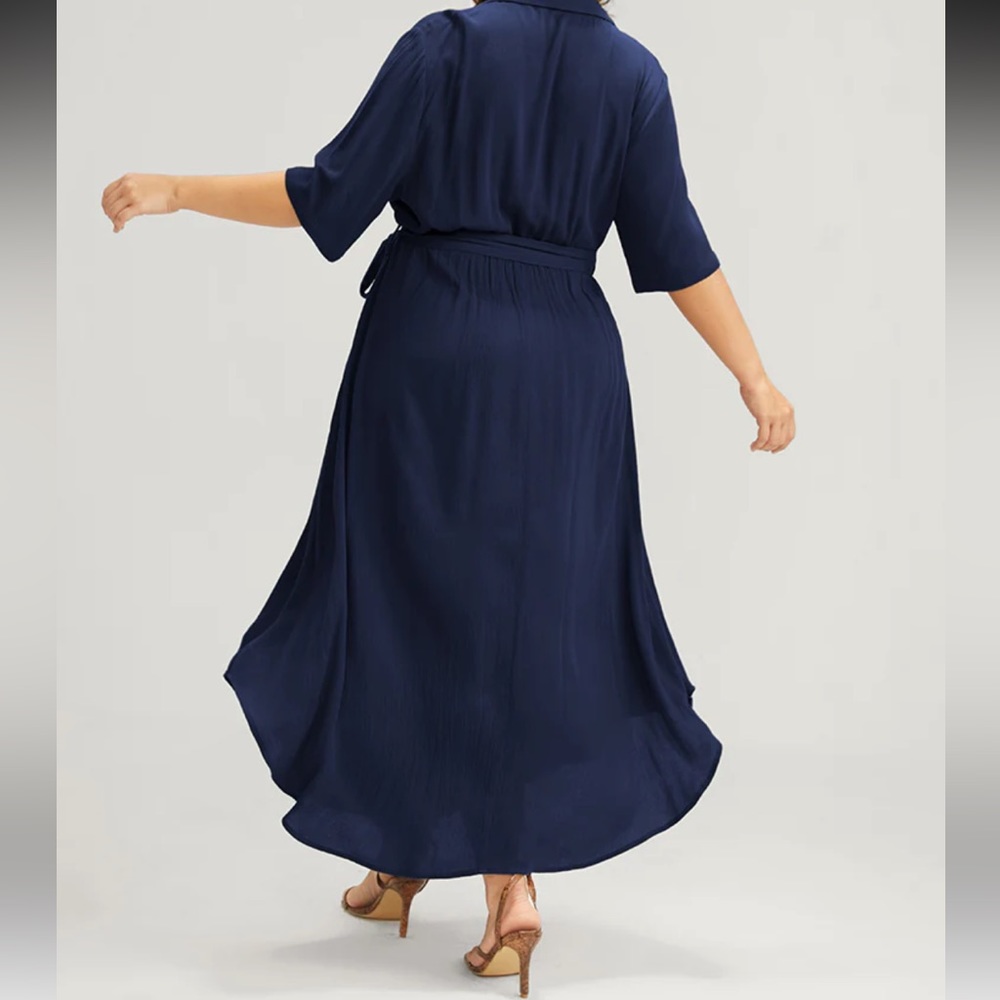 Solid Button Pocket Shirt Collar Belted Maxi Dress - Picture 2 of 4